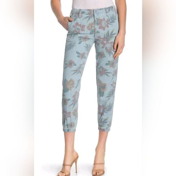MOTHER Women's The No Zip Misfit Floral Pants Fresh Cut Chambray Jogger Size 27 - Picture 1 of 14